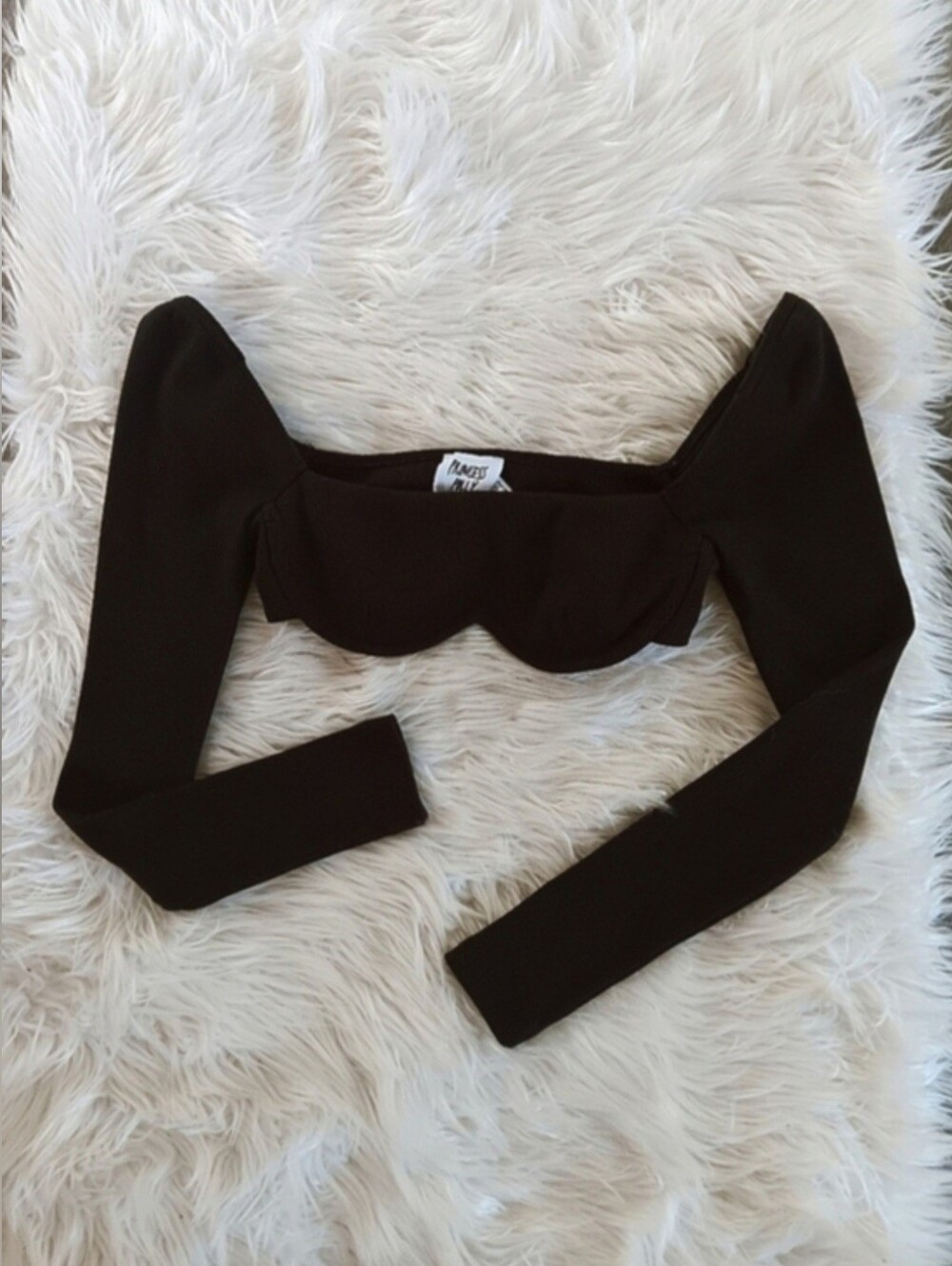 Princess Polly Becca Black Ribbed Long Sleeve Scallop Underwire Bustier Crop Top